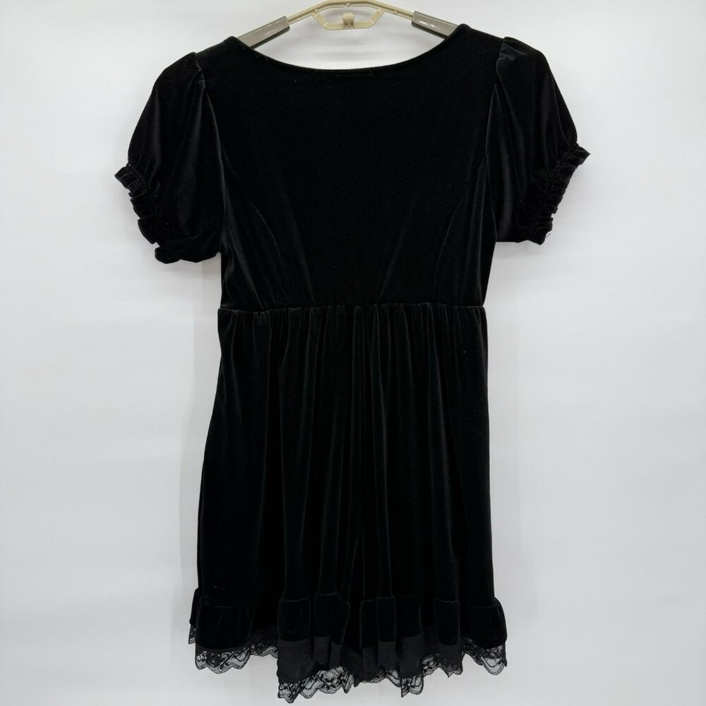 Cosmic Aura Black Velvet Lace Trim Romper XL Whimsigoth Goth Emo - Picture 3 of 6